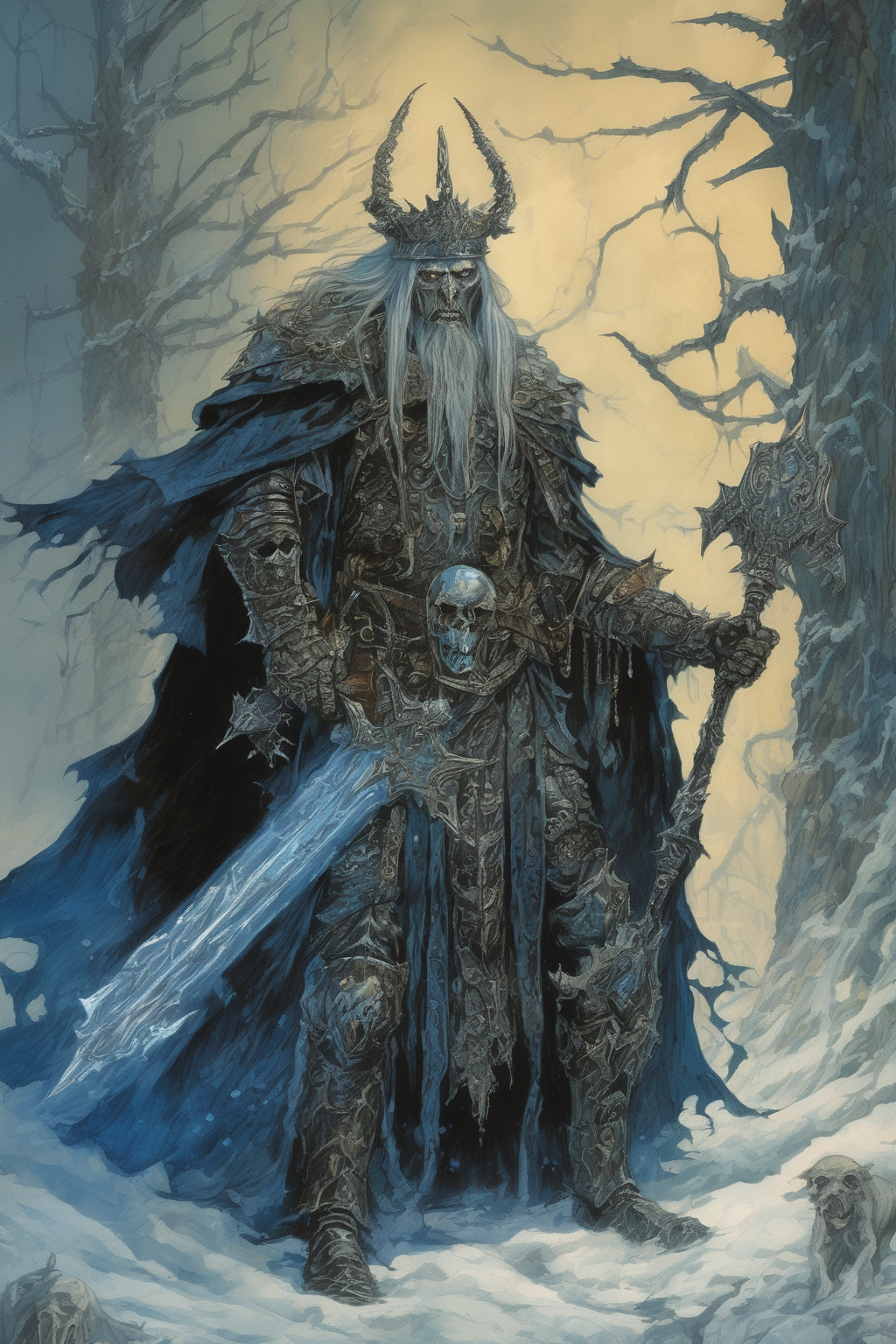 00186-2800222304-John Blanche Style - Encounter with the lich king, ominous, foreboding, and dangerous encounter, ancient and powerful undead sor.png